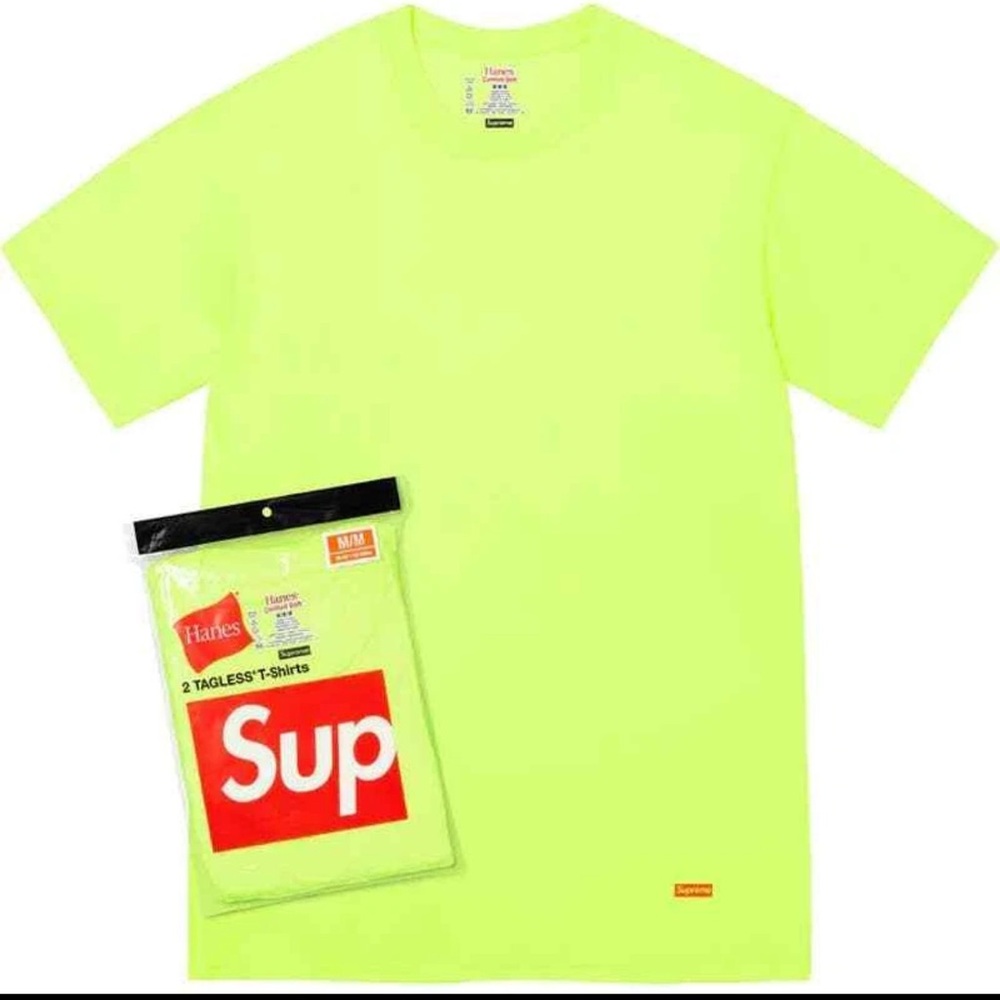 Supreme® x Hanes® Tagless Tees (2 Pack) Fluorescent Yellow S/S 2023 - Medium